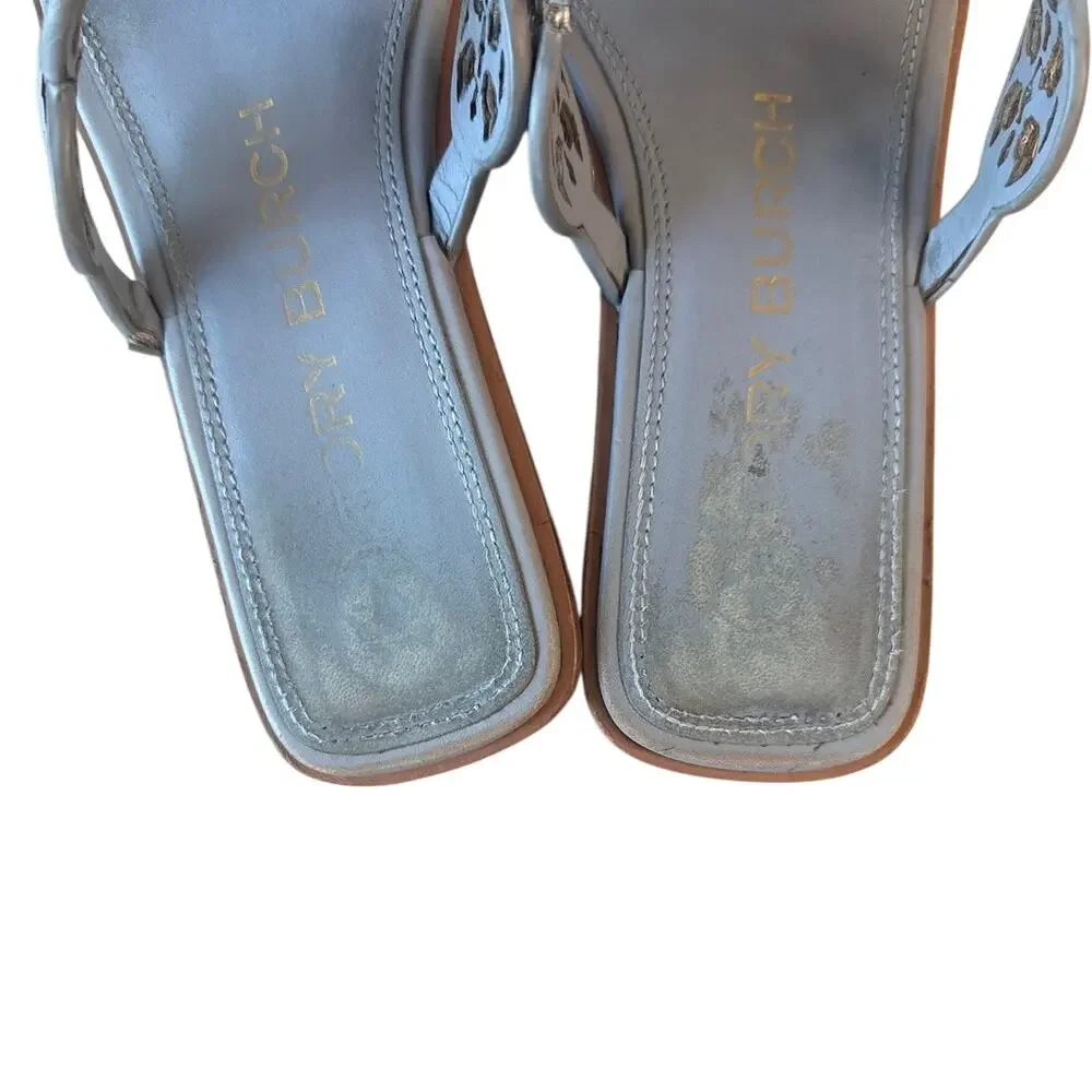 Tory Burch Mini Miller Thong Sandals 7 Blue Tiny Medallion‎ Logo